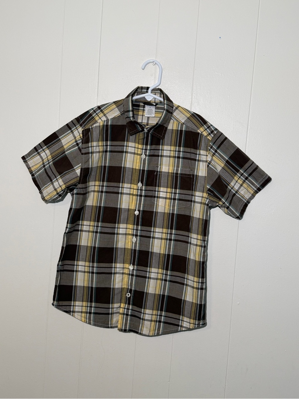 Gymboree Brown and Yellow Plaid Short-Sleeve Button-Down Shirt
